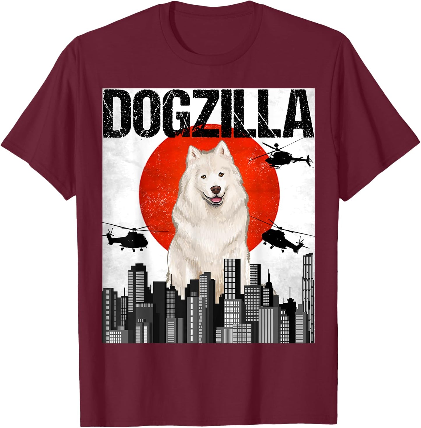 Funny Vintage Japanese Dogzilla Samoyed T-Shirt - T-Shirt | Maroon
