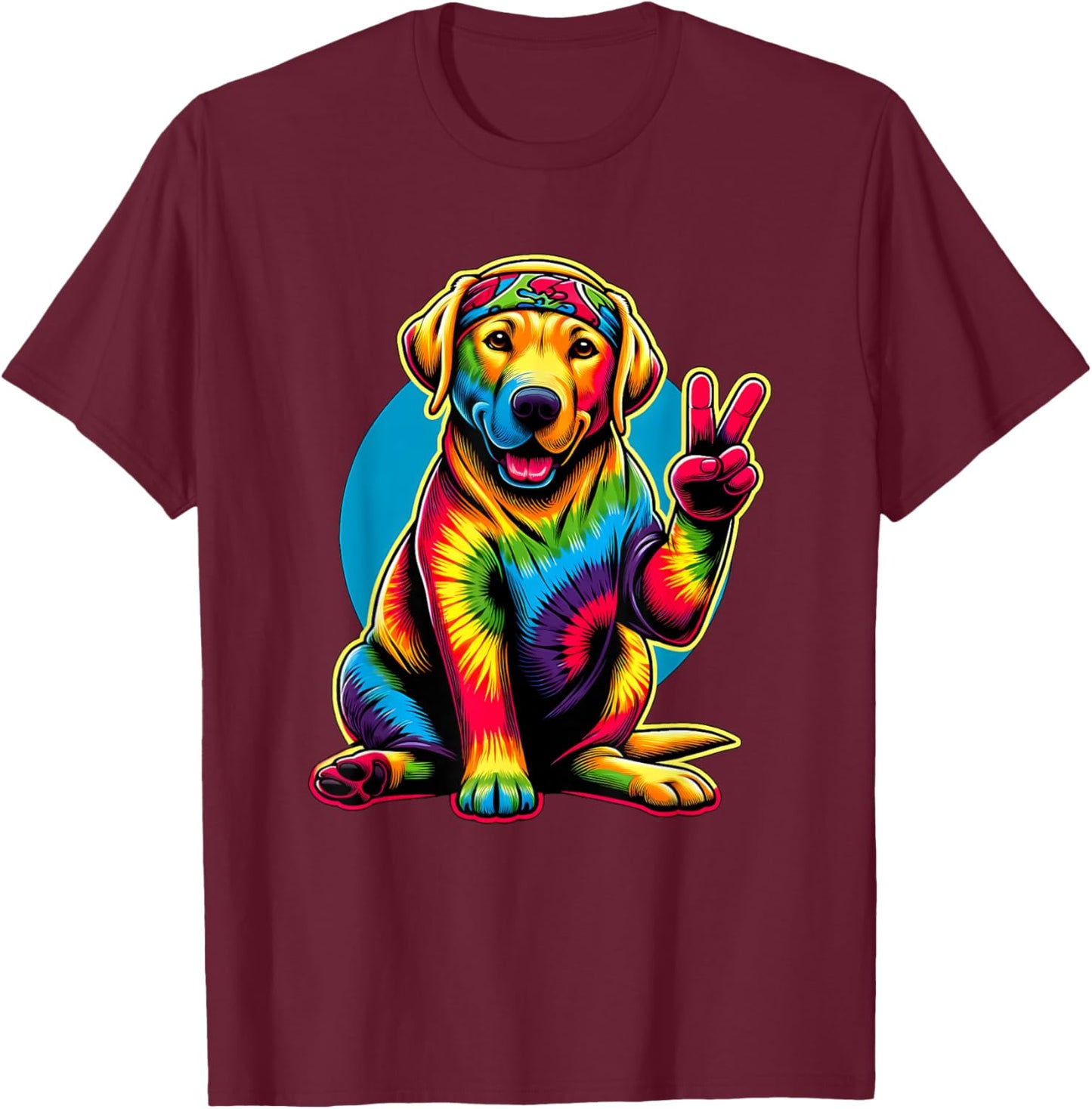 Peace Sign Tie Dye Labrador Retriever dog T-Shirt - T-Shirt | Maroon