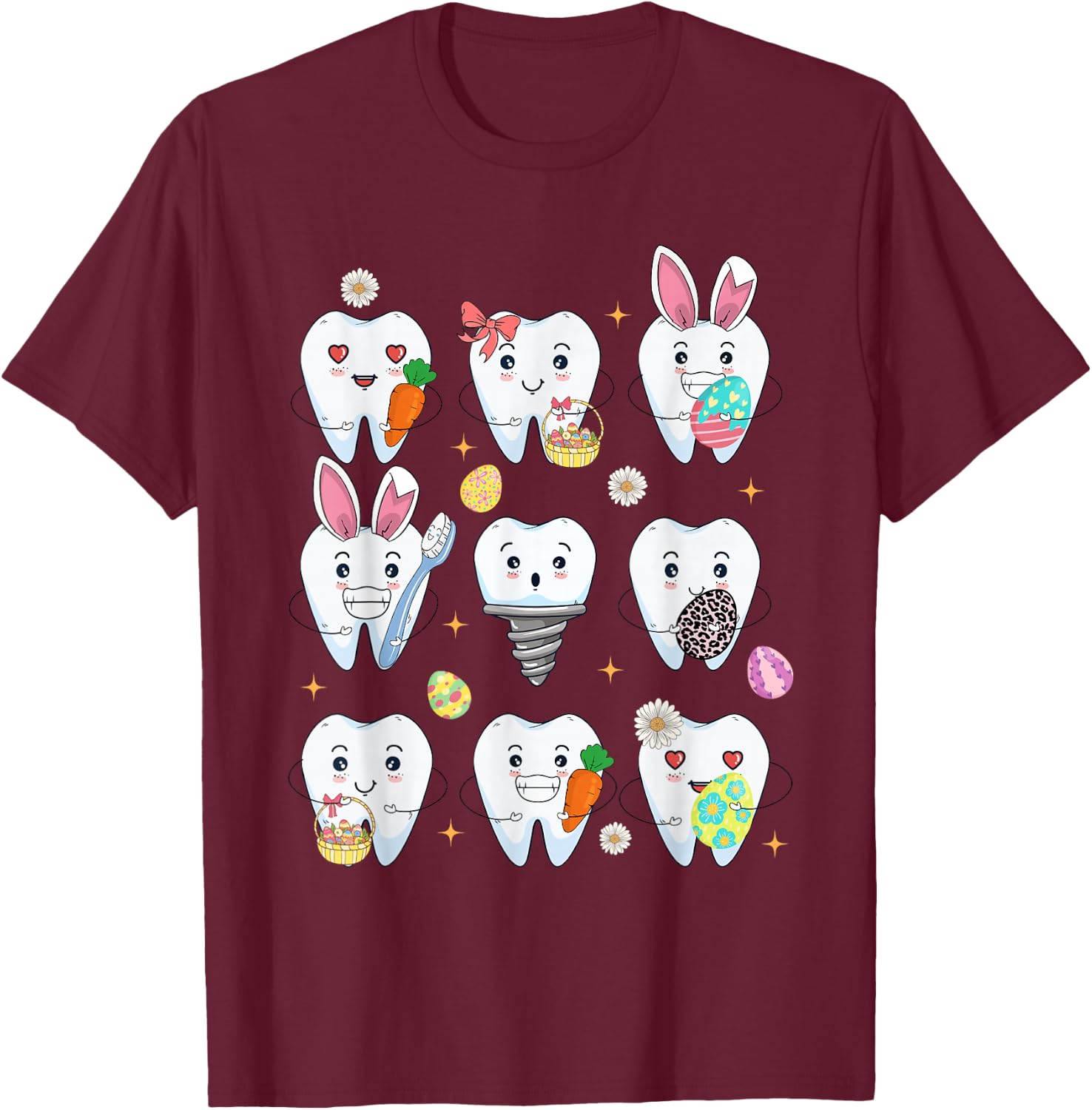 Teeth Easter Dentist Dental Assistant Easter Day T-Shirt - T-Shirt | Maroon