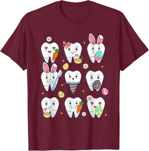 Teeth Easter Dentist Dental Assistant Easter Day T-Shirt - T-Shirt | Maroon
