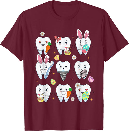 Teeth Easter Dentist Dental Assistant Easter Day T-Shirt - T-Shirt | Maroon