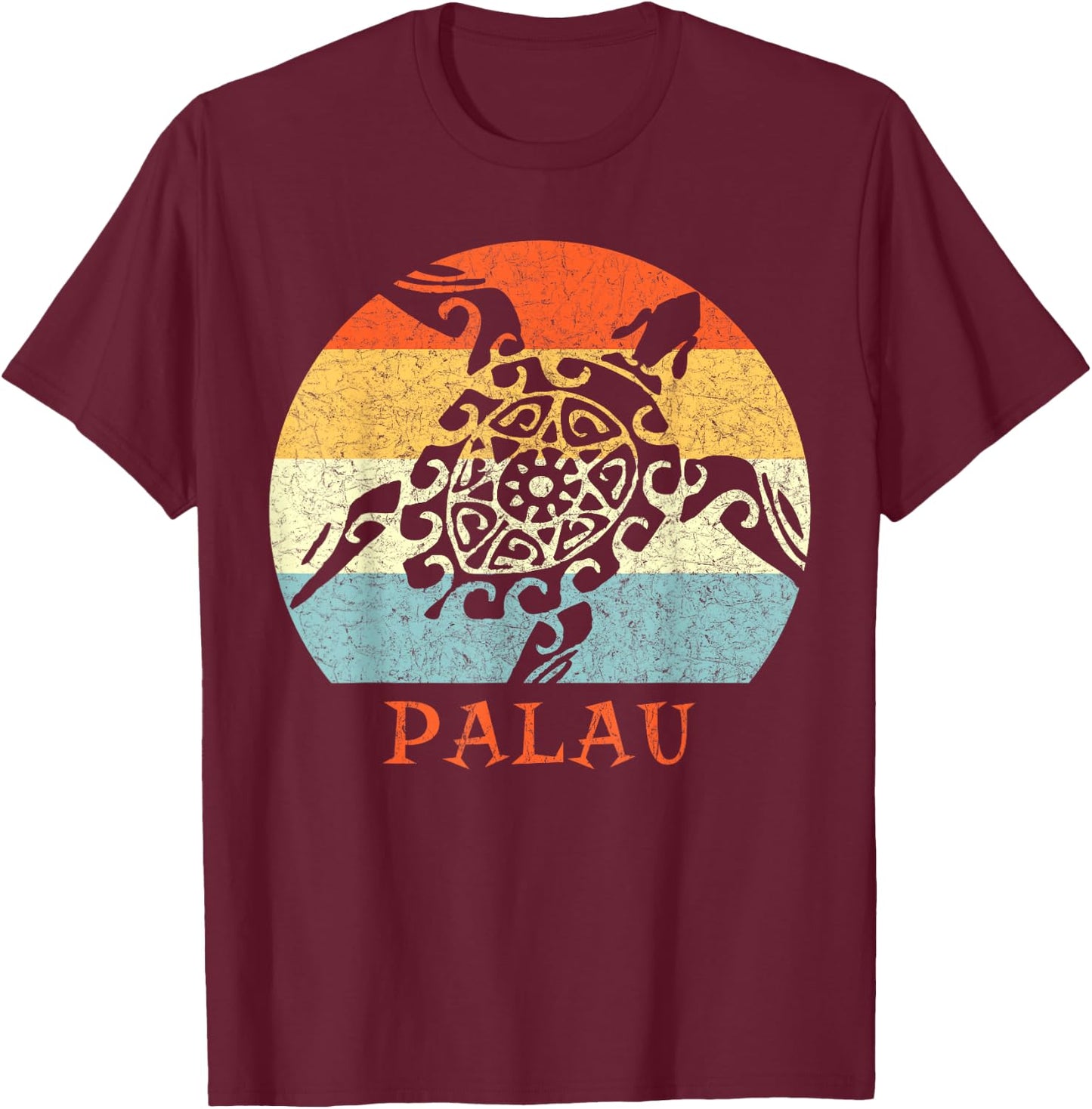 Palau Vintage Retro Tribal Turtle Vacation T-Shirt - T-Shirt | Maroon