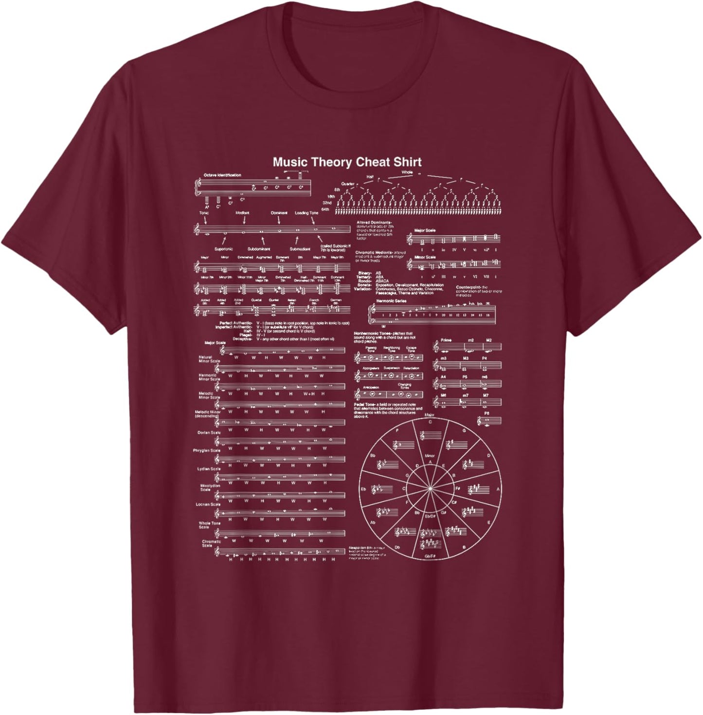 Music Theory Cheat Sheets Music Note Music Teacher Musician T-Shirt - T-Shirt | Maroon