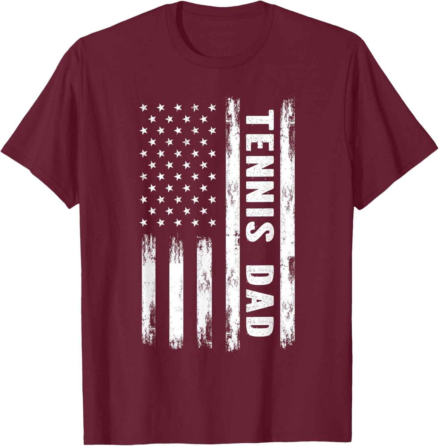 Tennis Dad American Flag Grunge Retro Vintage T-Shirt - T-Shirt | Maroon