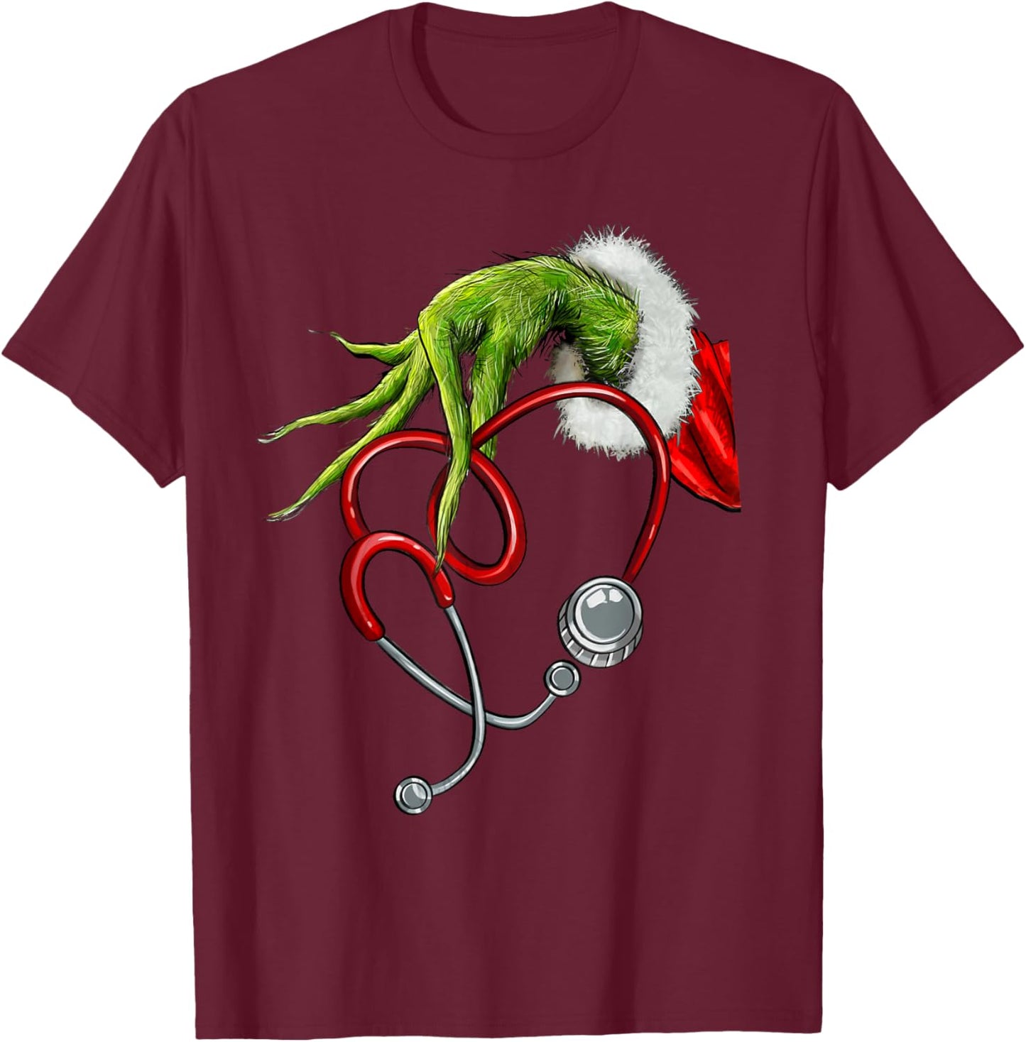 Nurse Funny Merry Christmas Stethoscope Nursing Xmas Pajamas T-Shirt - T-Shirt | Maroon