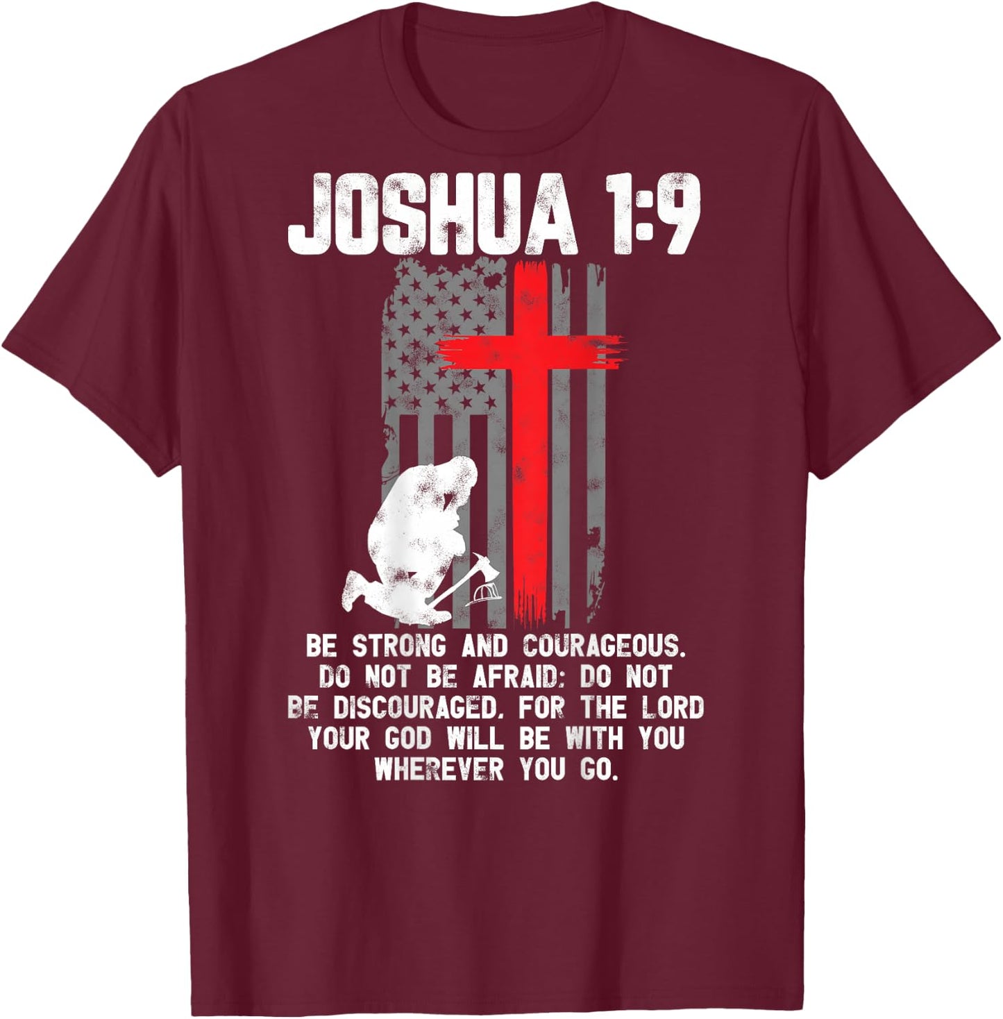 Thin Red Line Firefighter Cross Bible Verse Christian T-Shirt - T-Shirt | Maroon
