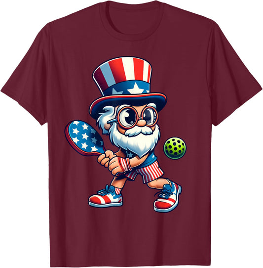 Pickleball 4th Of July Uncle Sam Independence Day USA Women Kids Men T-Shirt - T-Shirt | Maroon