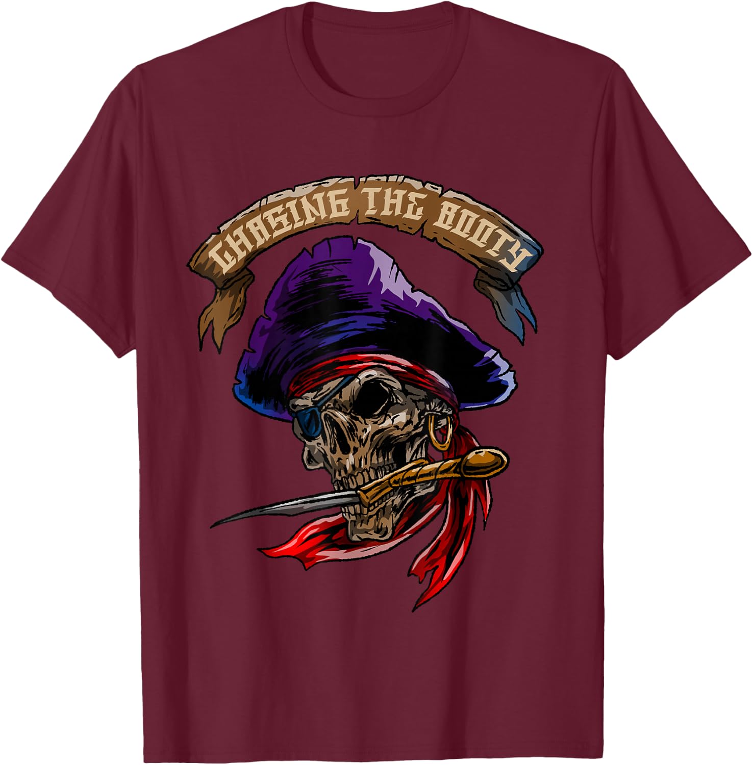 Pirate Skull Sea Thief Buccaneer Cool Sailor Man Gift T-Shirt - T-Shirt | Maroon