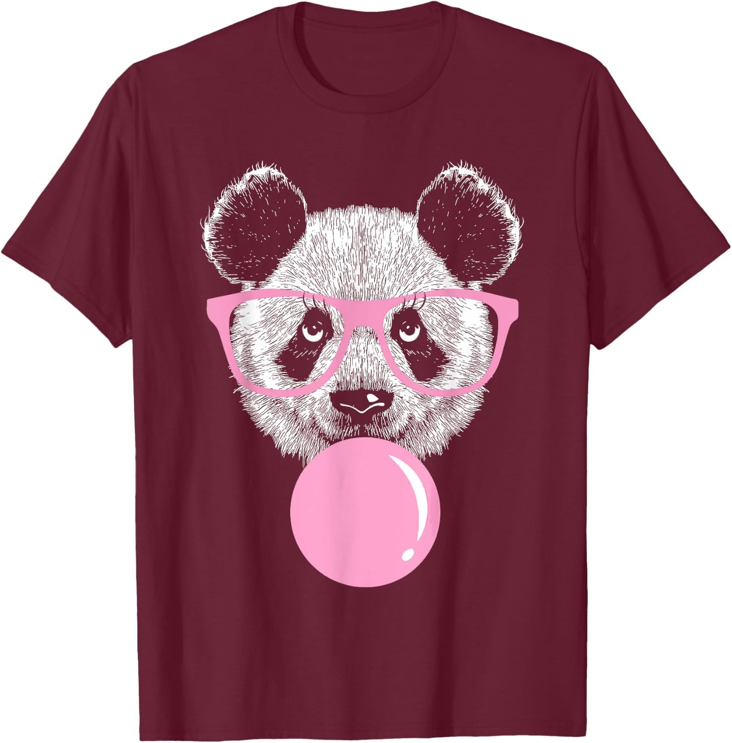 Cool Panda Face Eating Gum And Makes A Bubble Cute Panda T-Shirt - T-Shirt | Maroon