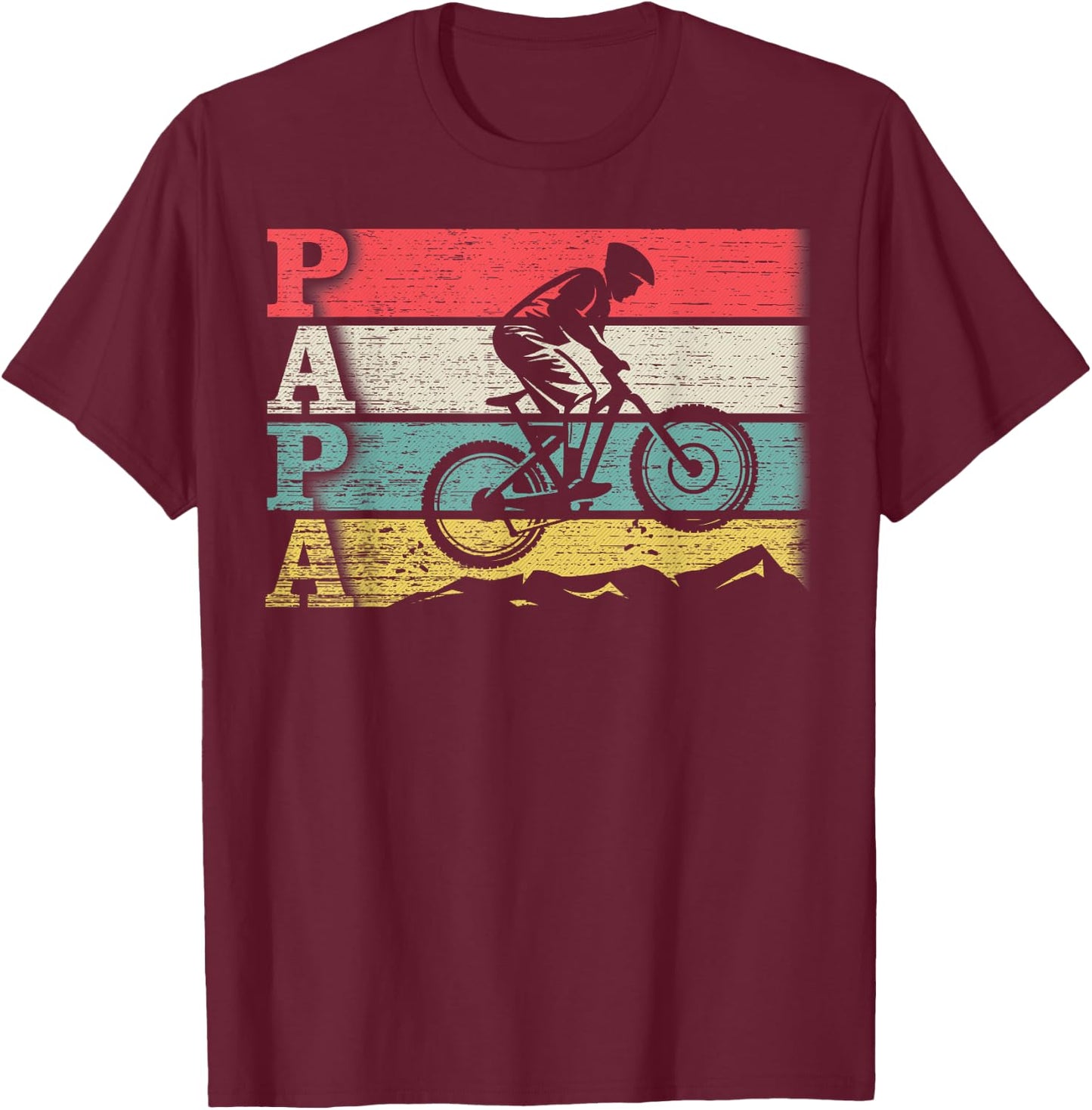 Vintage Retro Cycling Papa Mountain Biking Rider Silhouette T-Shirt - T-Shirt | Maroon
