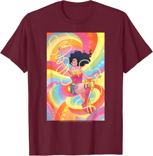 DC Comics Pride Wonder Woman Rainbow Retro T-Shirt - T-Shirt | Maroon