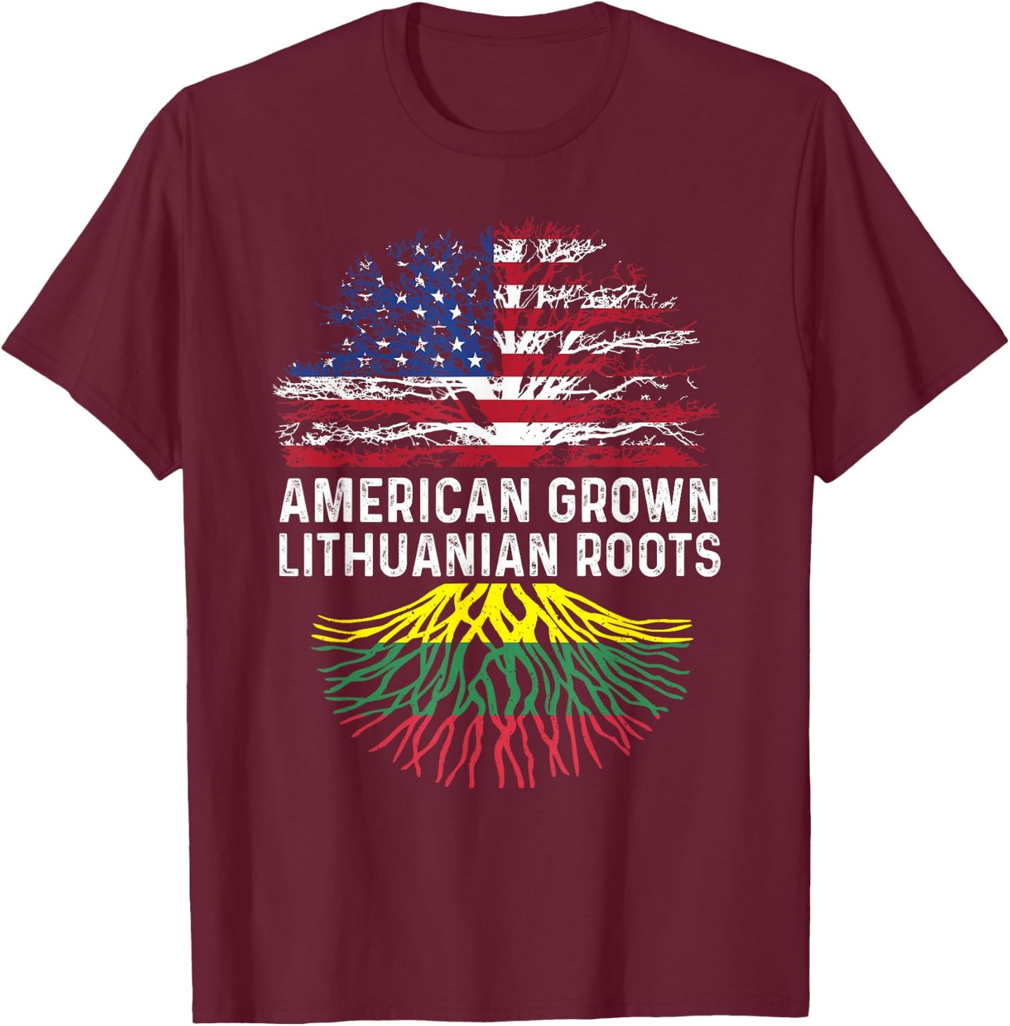 American Grown Lithuanian Roots Lithuania Flag Family Tree T-Shirt - T-Shirt | Maroon