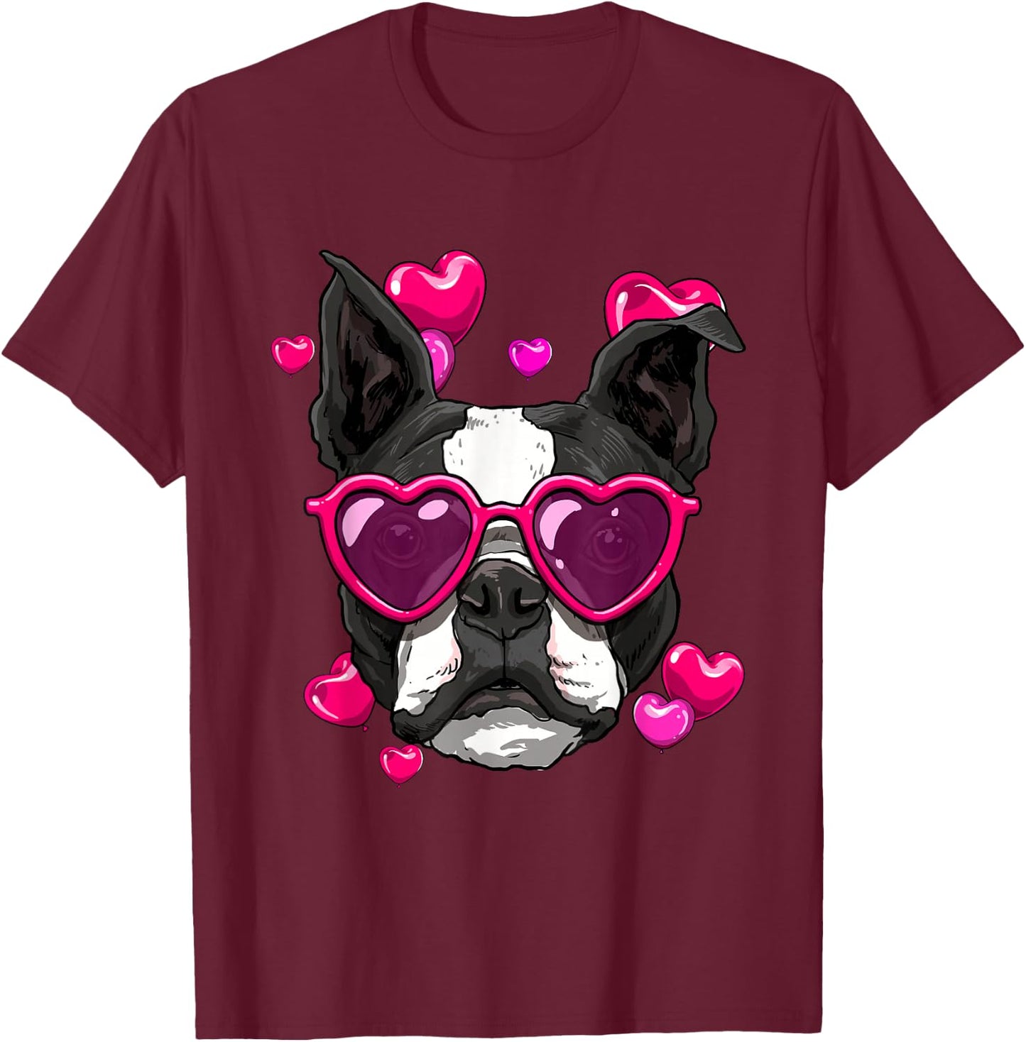 Boston Terrier Valentines Day Shirt Heart Dog Lover T-Shirt - T-Shirt | Maroon
