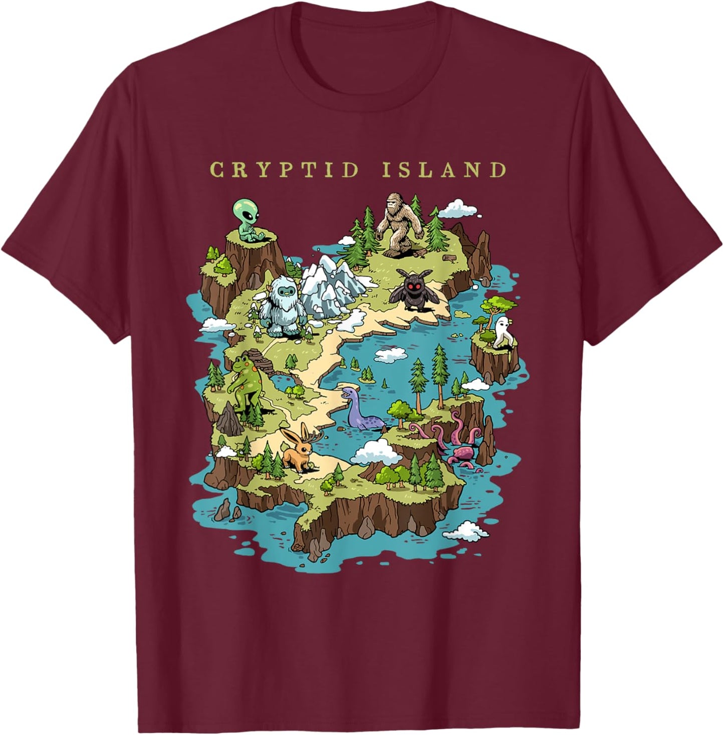Cryptid Shirt Bigfoot Loch Ness Monster Mothman Jersey Devil T-Shirt - T-Shirt | Maroon
