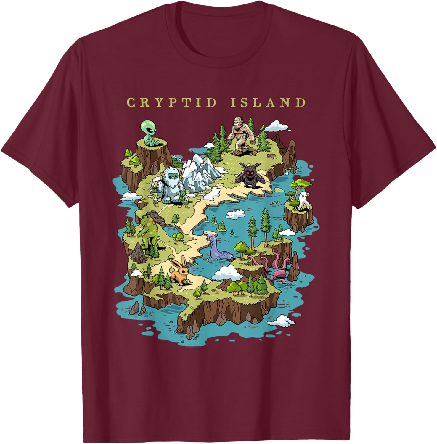 Cryptid Shirt Bigfoot Loch Ness Monster Mothman Jersey Devil T-Shirt - T-Shirt | Maroon