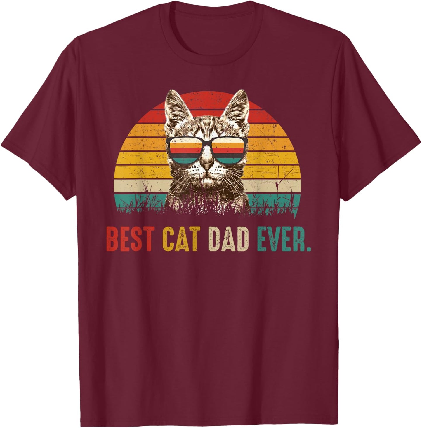 Best Cat Dad Ever Funny Fathers Day Vintage Cat Daddy T-Shirt - T-Shirt | Maroon