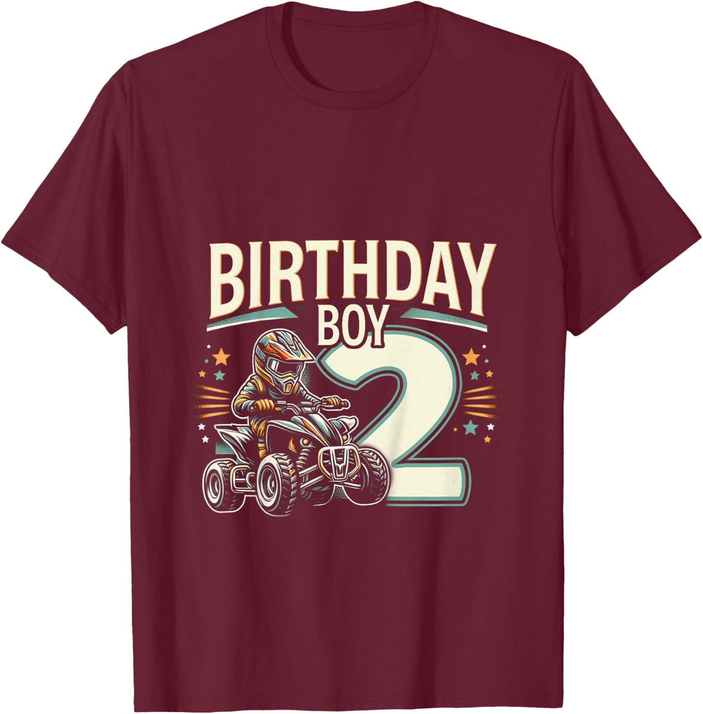 Kids 2 Year Old quad ATV Four Wheeler 2nd Birthday Boy T-Shirt - T-Shirt | Maroon