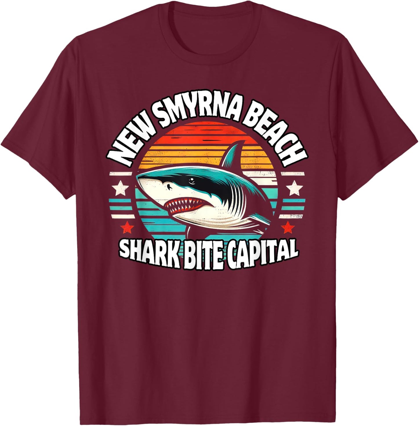 New Smyrna Beach: Shark Bite Capital Of The World Graphic Men Women Kids T-Shirt - T-Shirt | Maroon