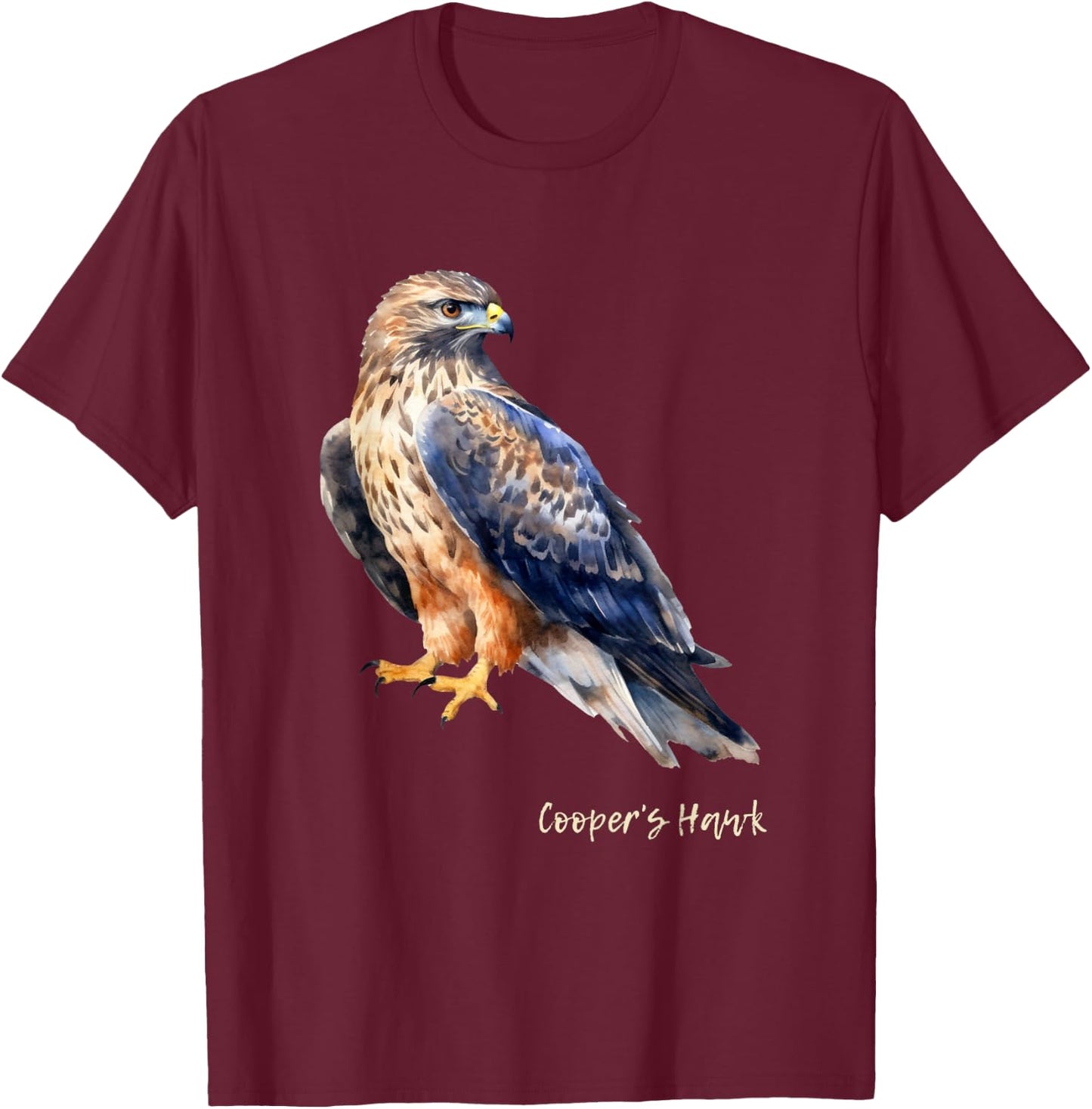 Cooper's Hawk Graphic Wildlife Birder T-Shirt - T-Shirt | Maroon