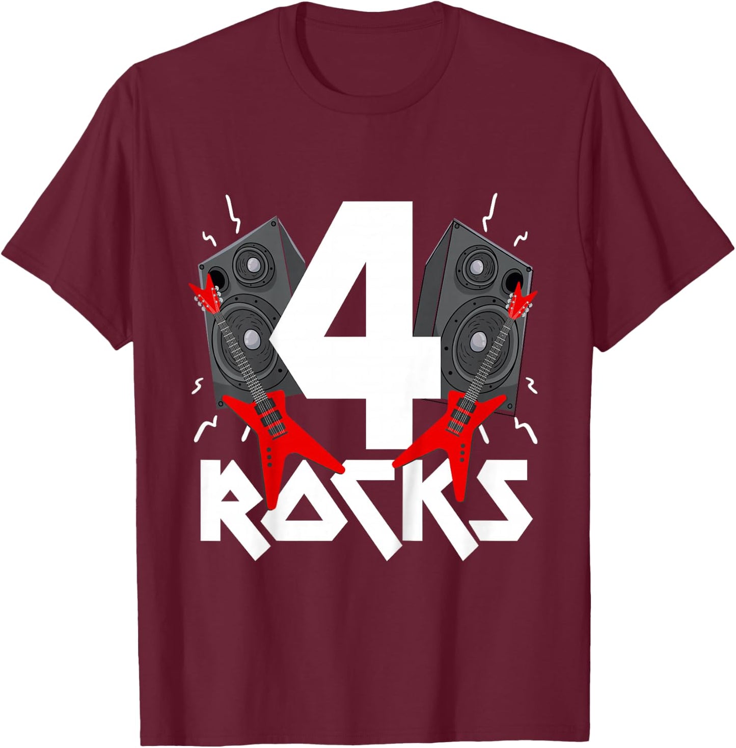 4 Rocks Birthday Party 4 Year Old Rock N Roll Star 4th Gift T-Shirt - T-Shirt | Maroon