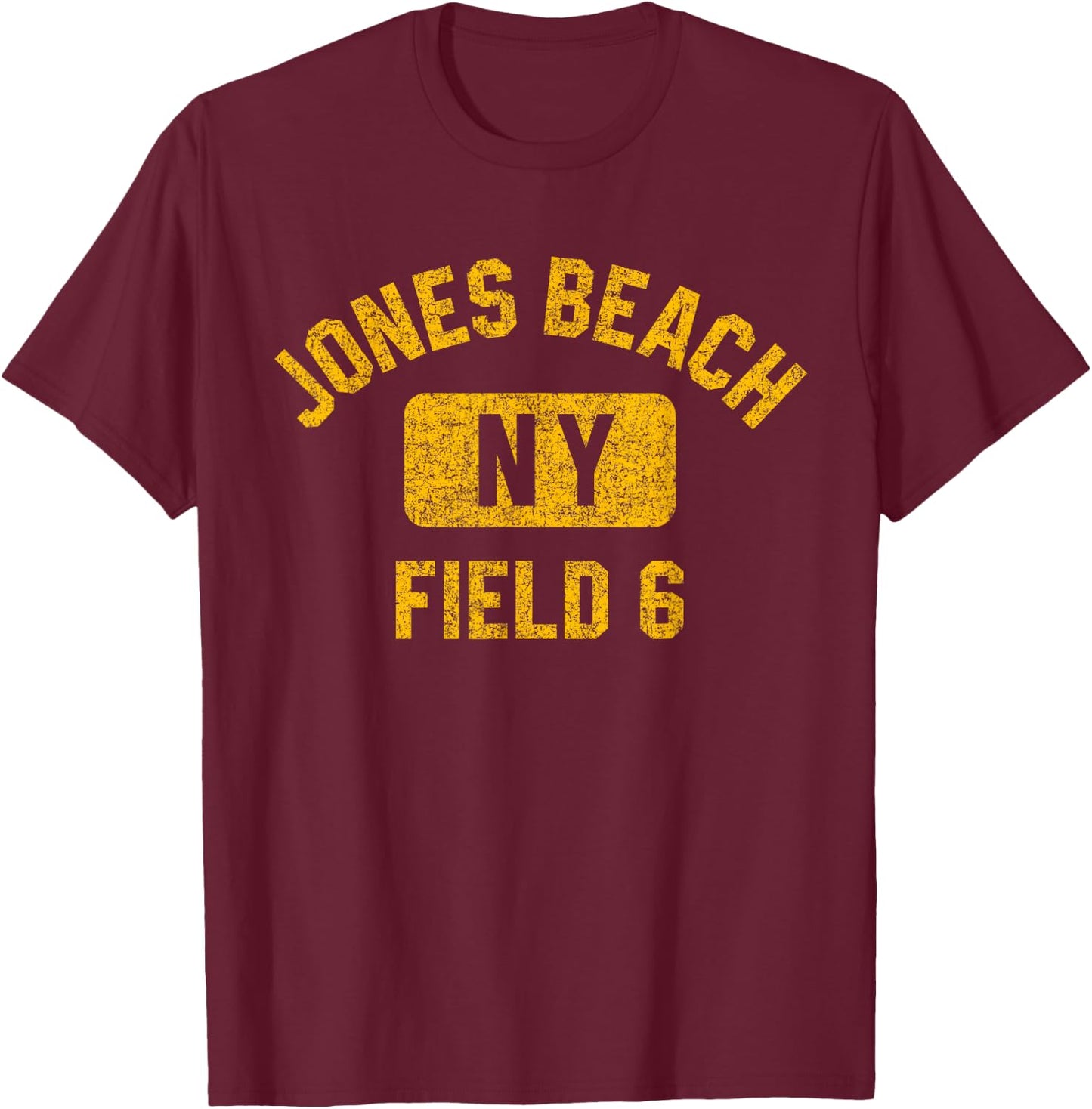 Jones Beach Field 6 NY Gym Style Distressed Amber Print Men Women Girls Kids T-Shirt - T-Shirt | Maroon