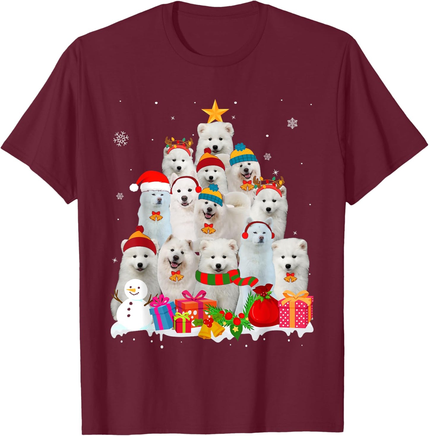Funny Samoyed Christmas Tree Pet Dog Lover Gift T-Shirt - T-Shirt | Maroon