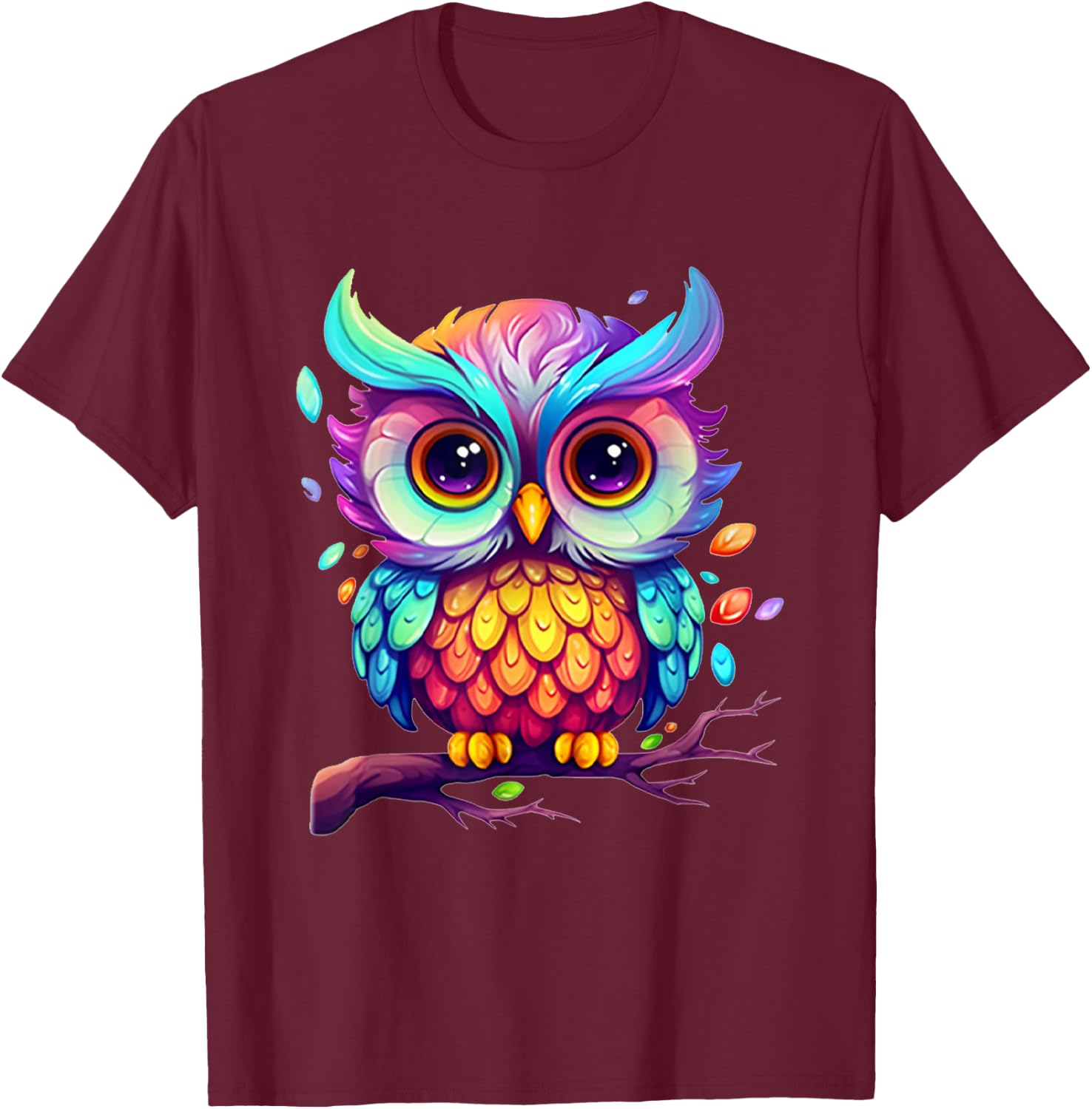 Cute Colorful Owl Art Women Kids Boys Girls Owl T-Shirt - T-Shirt | Maroon