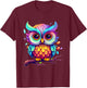 Cute Colorful Owl Art Women Kids Boys Girls Owl T-Shirt - T-Shirt | Maroon