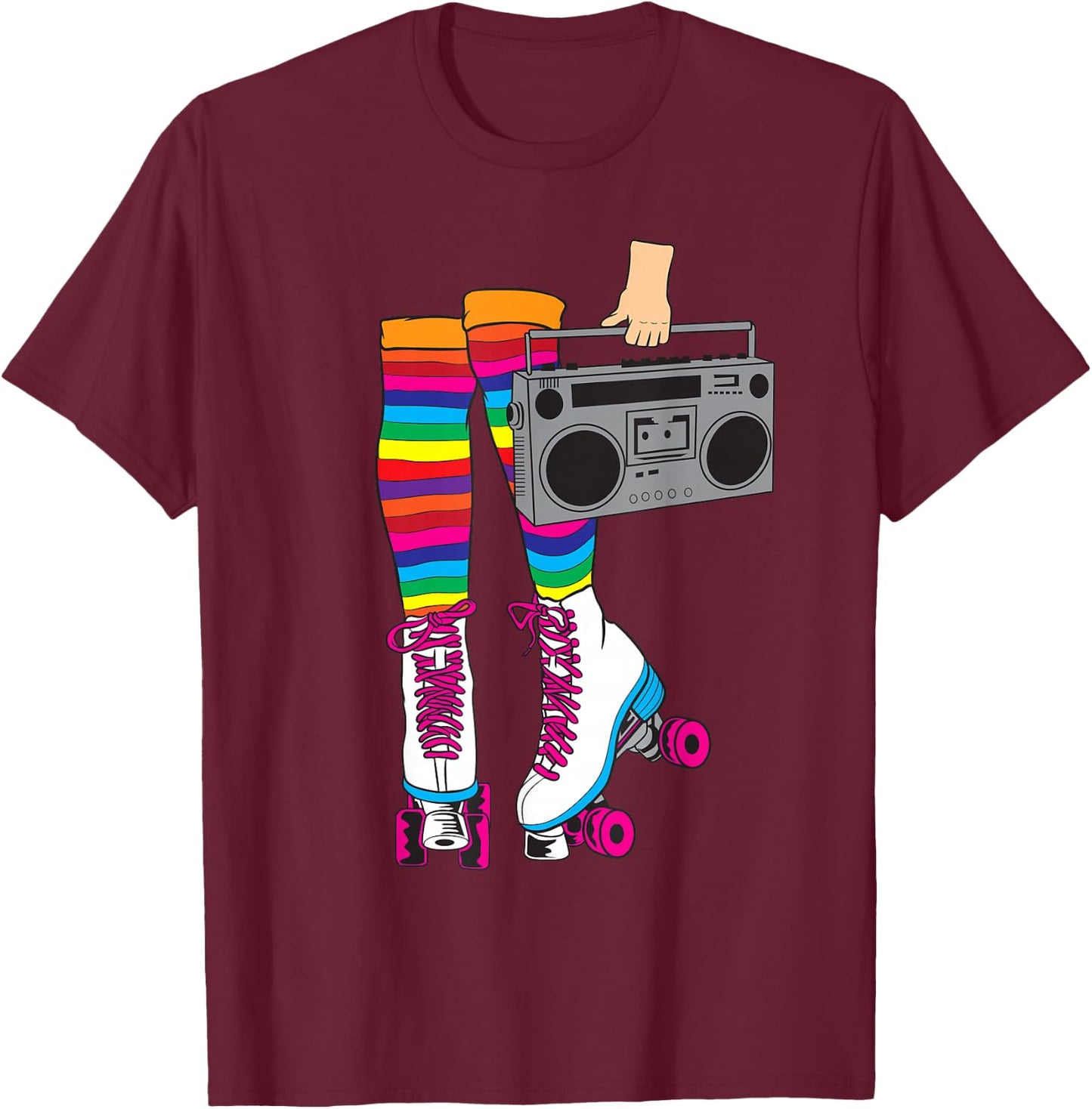 Retro Rollerskates Funny 80's Roller Disco Skating Girl Gift T-Shirt - T-Shirt | Maroon