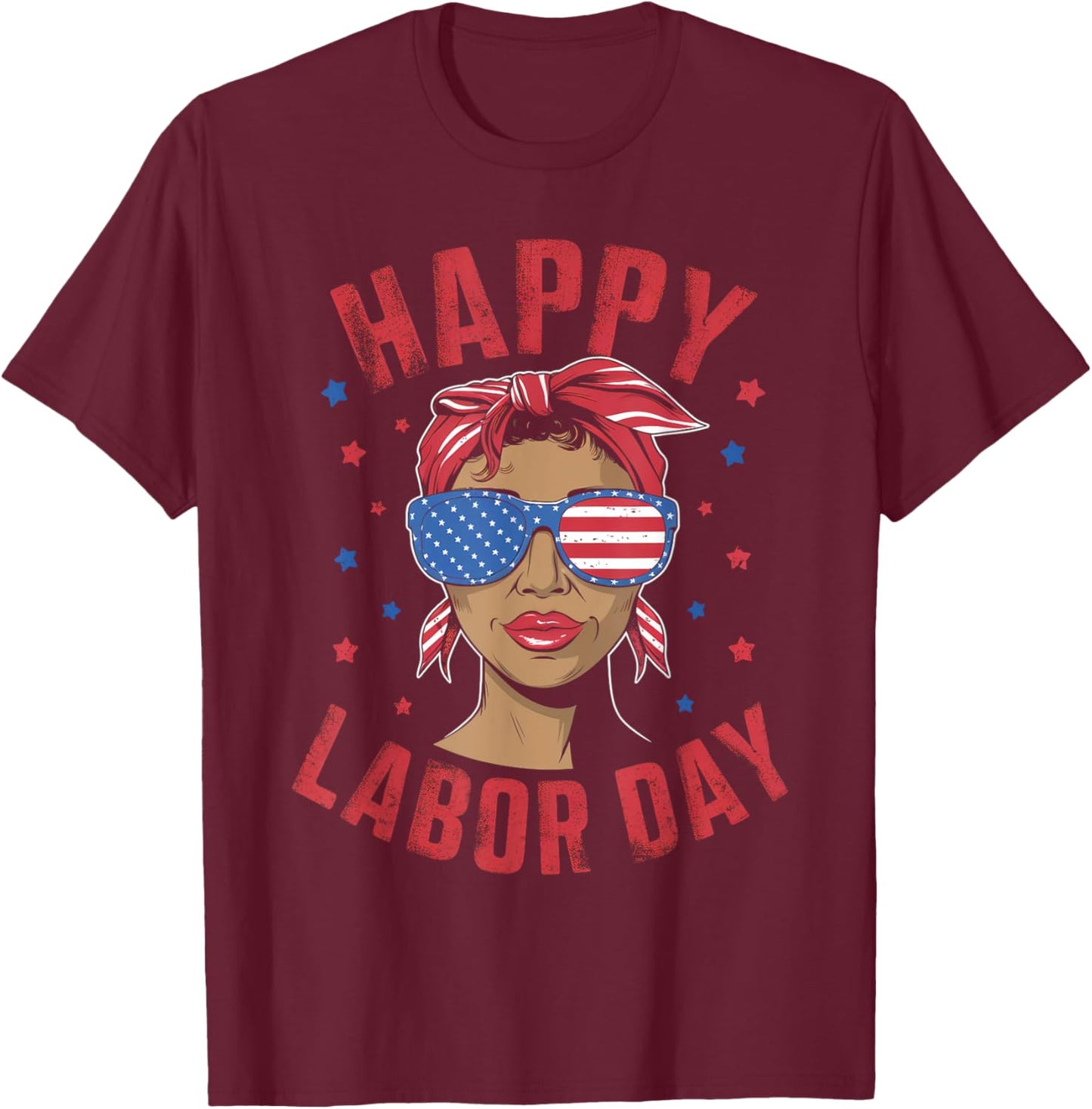 Happy Labor Day Labor Day Messy Bun USA Flag T-Shirt - T-Shirt | Maroon