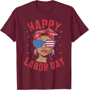 Happy Labor Day Labor Day Messy Bun USA Flag T-Shirt - T-Shirt | Maroon