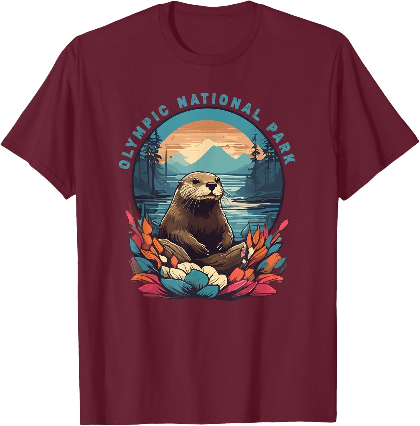Olympic National Park Otter Lover Vintage American Souvenir T-Shirt - T-Shirt | Maroon