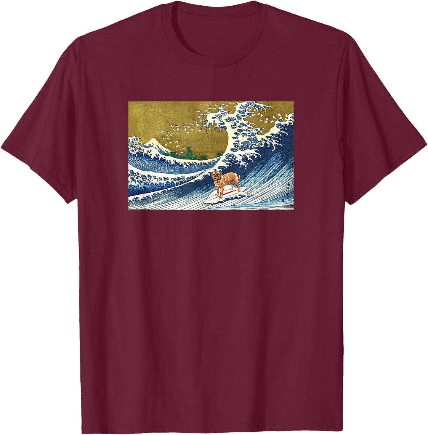 Funny Retro Vintage Surfing a Wave French Mastiff Lover T-Shirt - T-Shirt | Maroon