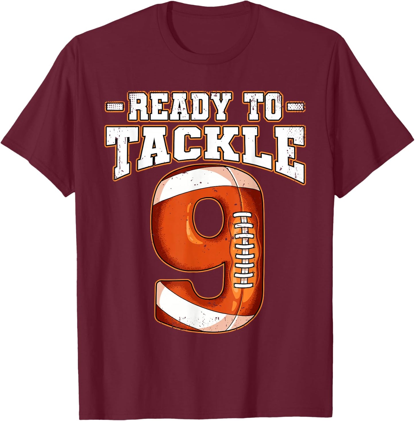9th Birthday Football T-Shirt - T-Shirt | Maroon