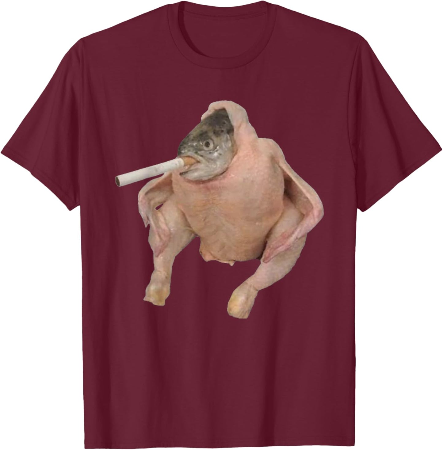 Fish Chicken Face Smoking a Cigarette funny meme T-Shirt - T-Shirt | Maroon