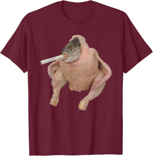 Fish Chicken Face Smoking a Cigarette funny meme T-Shirt - T-Shirt | Maroon
