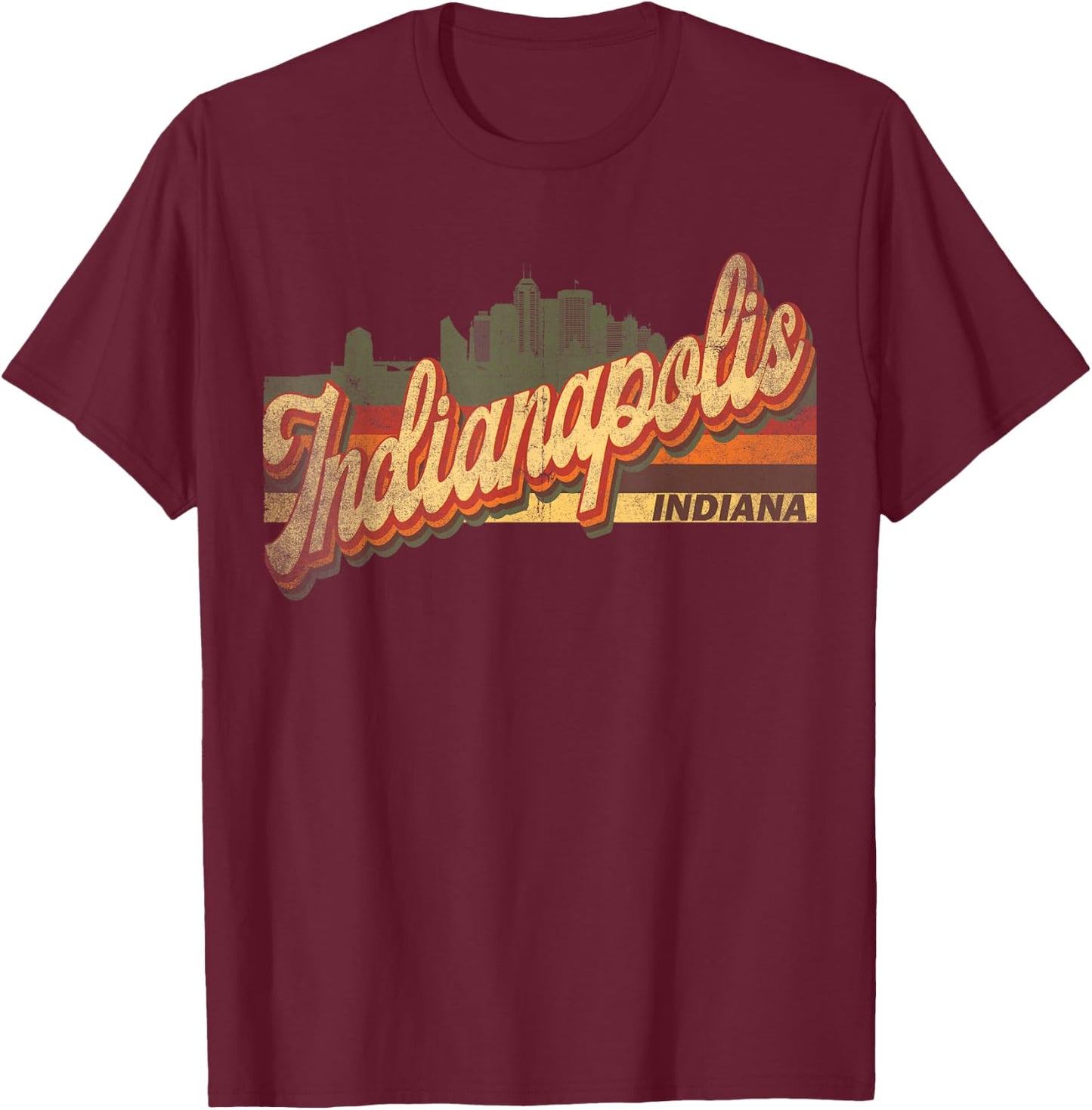 Indianapolis, Indiana Retro Vintage 70s 80s Distressed T-Shirt - T-Shirt | Maroon