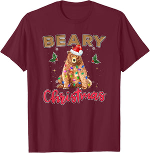 Beary Merry Christmas For Bear Lovers Funny Xmas Lights T-Shirt - T-Shirt | Maroon