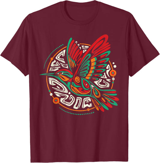 Hummingbird Tribal Art Native American Indian Indigenous T-Shirt - T-Shirt | Maroon
