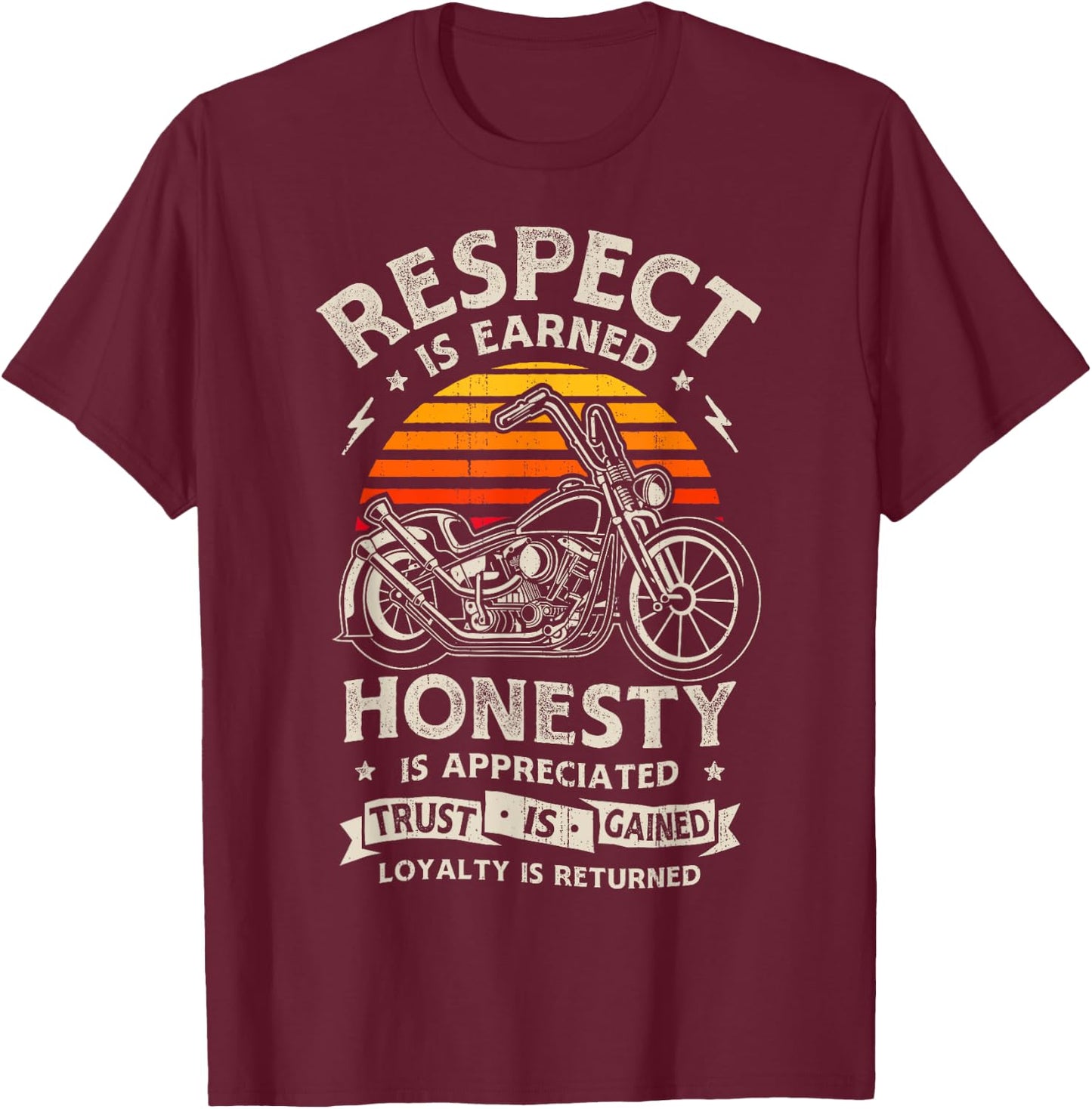 Biker Respect Honesty Trust Loyalty Retro Motorcycle Bike T-Shirt - T-Shirt | Maroon