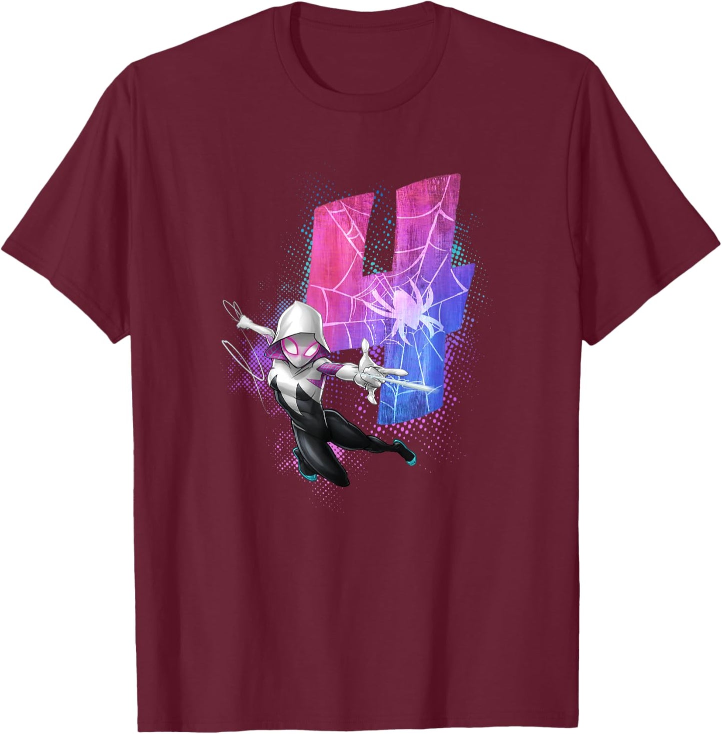 Marvel Ghost-Spider Gwen Stacy 4th Birthday Graphic T-Shirt - T-Shirt | Maroon