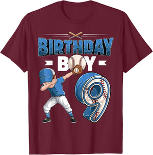 Dabbing boy 9 Year Old Baseball Player 9th Birthday Party T-Shirt - T-Shirt | Maroon