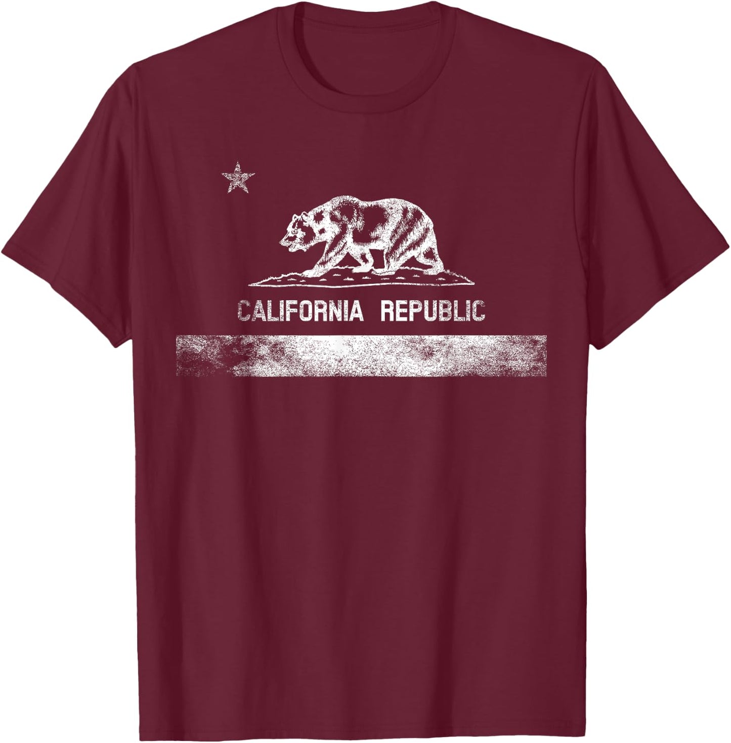 California State Flag Grizzly Bear Cali Distressed White T-Shirt - T-Shirt | Maroon