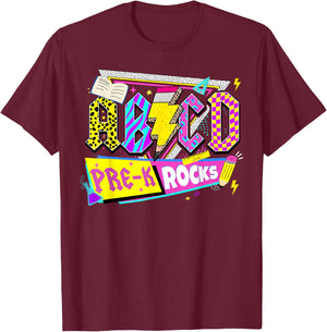 ABCD Pre-K Rocks Back To School PreK Kindergarten Teacher T-Shirt - T-Shirt | Maroon