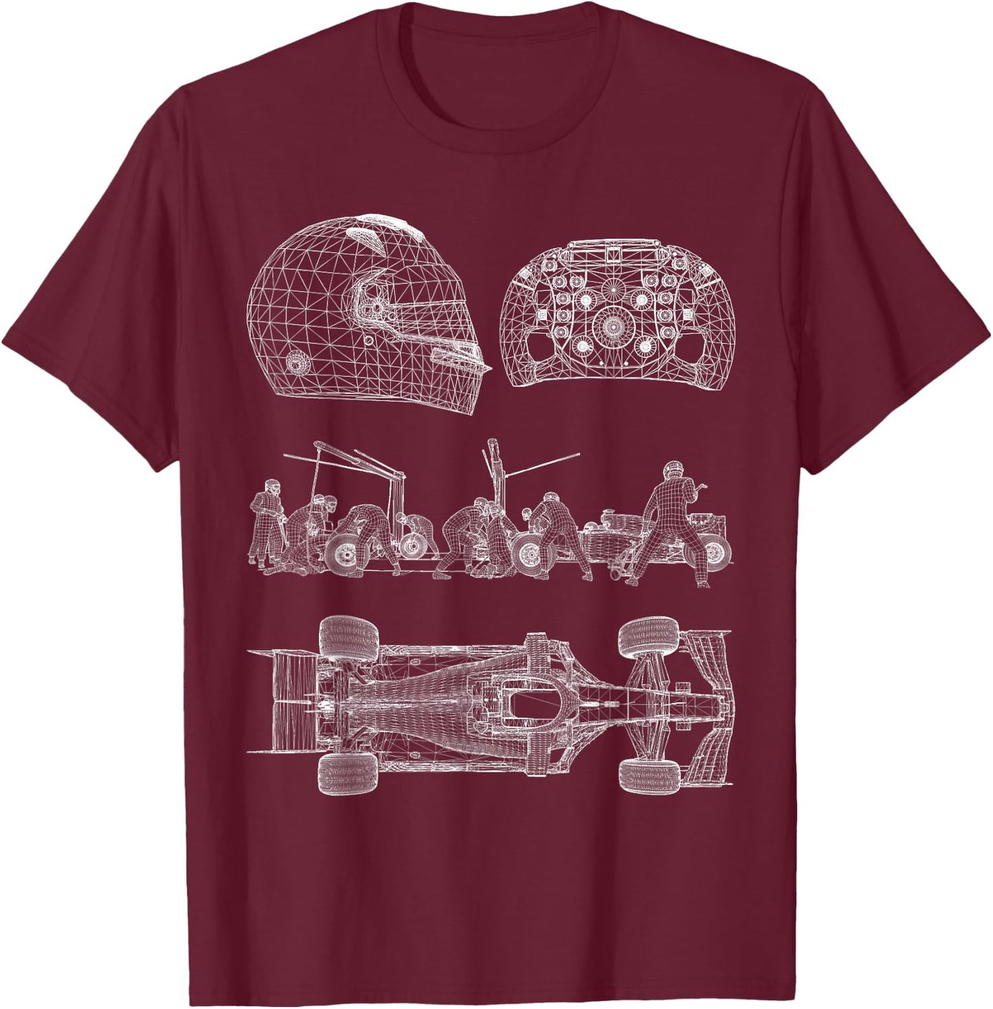 Blueprint Racing car Formula top driver wheel team helmet w T-Shirt - T-Shirt | Maroon