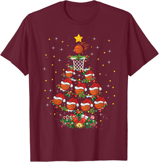 Basketball Sports Lover Xmas Gift Basketball Christmas Tree T-Shirt - T-Shirt | Maroon