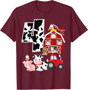 Farm Barnyard Theme Pig Cow Horse 4th Birthday 4 Yrs Old T-Shirt - T-Shirt | Maroon