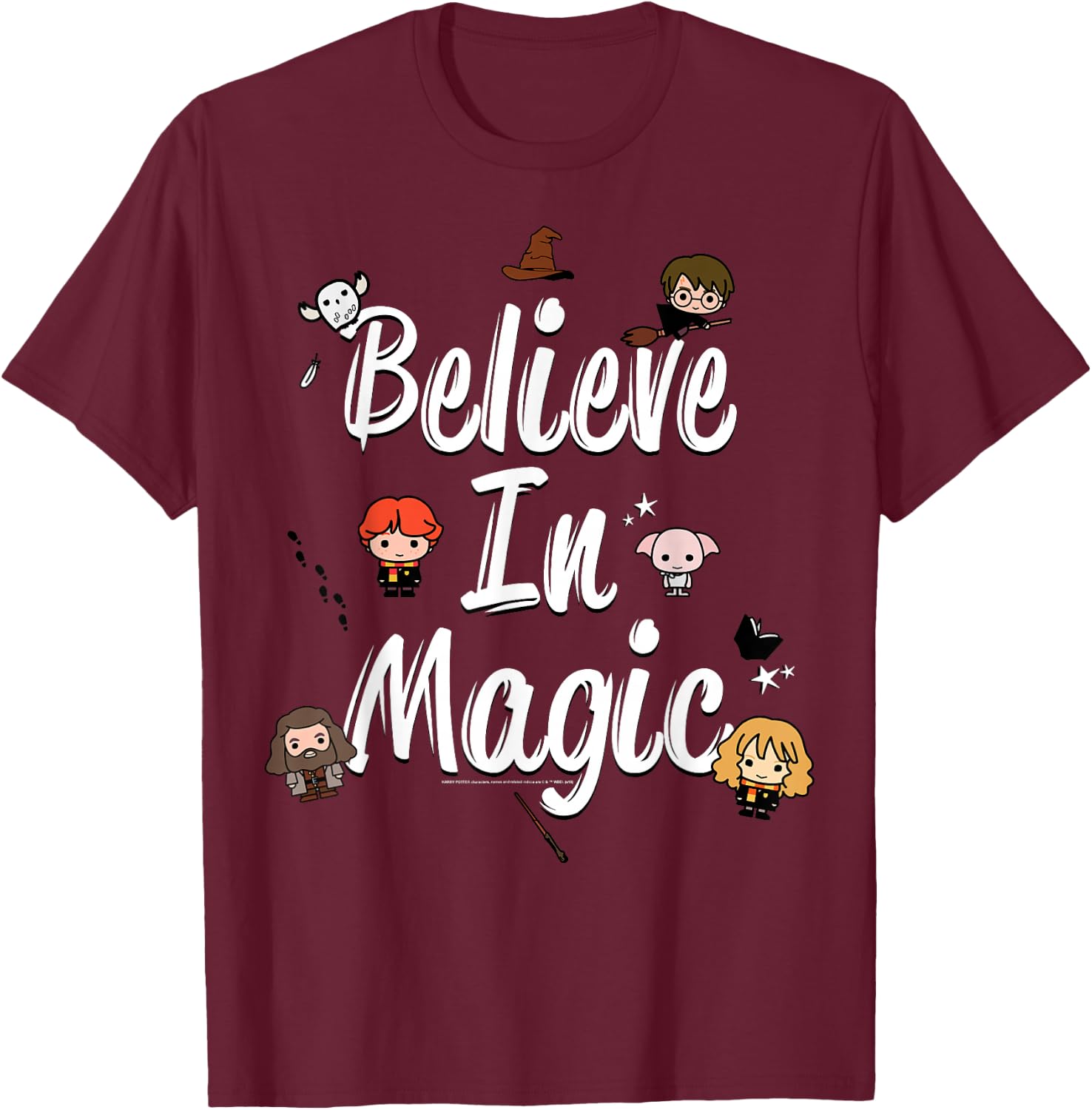 Harry Potter Believe In Magic Cute Cartoon Text T-Shirt - T-Shirt | Maroon