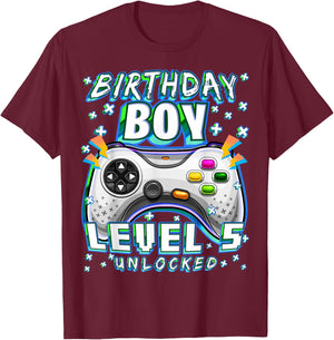 Level 5 Unlocked Video Game 5th Birthday Gamer Boys T-Shirt - T-Shirt | Maroon