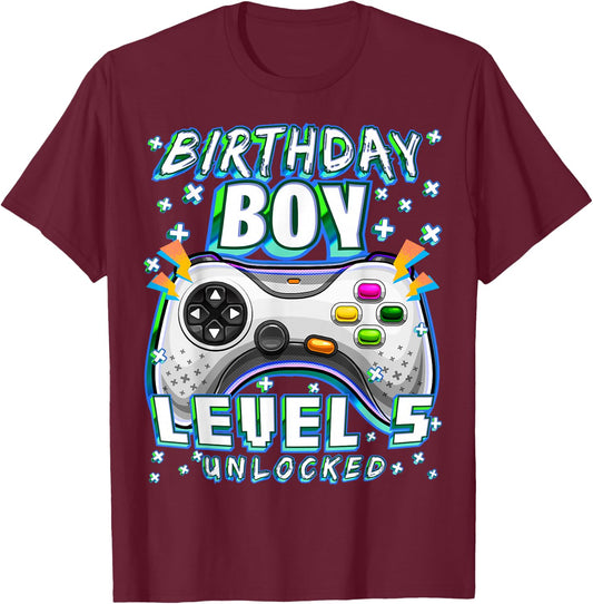 Level 5 Unlocked Video Game 5th Birthday Gamer Boys T-Shirt - T-Shirt | Maroon